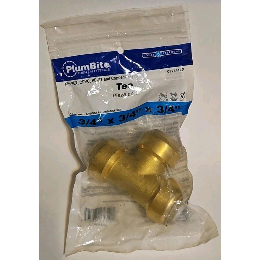 Jones Stephens Plumbite Push on Tee C77441LF EPDM-Oring Brass 200 psi 40°-140°F